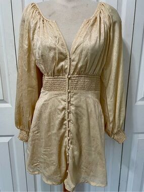 Urban Outfitters Ivory Satin Button-Front Ruched Waist Mini Dress